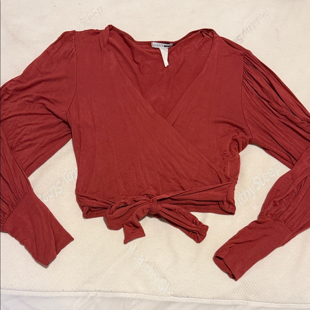 Fashion Nova Terracotta Wrap Blouse